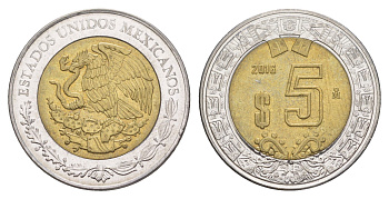 Мексика 5 песо 2016 Mo KM 605 биметалл UNC 4637-714