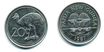 Папуа-Новая Гвинея 20 тойя 1987 старус KM 5 медно-никель 04-411