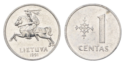 Литва 1 цент (сент) 1991 год-тип KM 85 алюминий aUNC 4689-1026