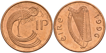 Ирландия 1 пенни 1996 мифологическая птица лира KM 20a бронза 4141-246