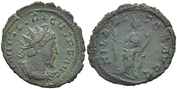 Римская Империя, императоры в Галлии антониниан 272 - 273 Тетрик, IMP C TETRICVS P F AVG, бюст императора / HILARITAS AVGG,Хиларитата, персонификация Радости, Колония Агриппины (Кельн) RIC 79 биллон 1073-20-67