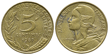 ФРАНЦИЯ 5 САНТИМОВ 1987 ТИП MARIANNE KM 933 медь алюминий никель 93-1313