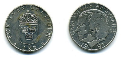 Швеция 1 крона 1981 Карл XVI Густав (1973- ) KM 852 медь плакированная медно-никелем 37-817