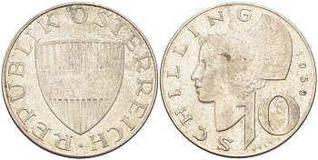 Австрия 10 шиллингов 1958  KM 2882 серебро 4595-452