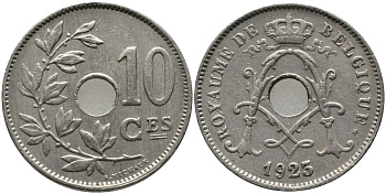 БЕЛЬГИЯ 10 САНТИМОВ 1923 BELGIQUE KM 85.1 медно-никель 4380-925