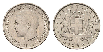 Греция 1 драхма 1966 Константин II (1966-1973) KM 89 медно-никель UNC 4669-133