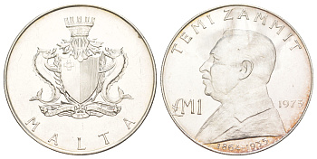 Мальта 1 лира 1973 Темистоклес Заммит KM 19 серебро BU 443-744