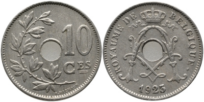 БЕЛЬГИЯ 10 САНТИМОВ 1923 BELGIQUE KM 85.1 медно-никель 4380-925