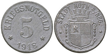Рот (федеральная Бавария) 5 пфеннингов 1918 Funck 452.3, Men18 27474.3 железо 4164-246
