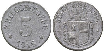 Рот (федеральная Бавария) 5 пфеннингов 1918 Funck 452.3, Men18 27474.3 железо 4164-246