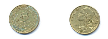 ФРАНЦИЯ 5 САНТИМОВ 1973 ТИП MARIANNE KM 933 медь алюминий никель 4379-933