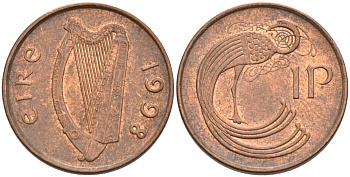 Ирландия 1 пенни 1998 птичка KM 20а сталь плакированная медью 92-216