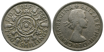Великобритания 2 шиллинга (флорин) 1955 Елизавета II (1952-2022) KM 906, Spink 4146 медно-никель 89-833