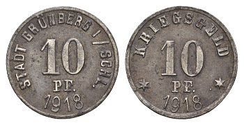 Грюнберг 10 пфеннигов 1918 Funck 176.2, Men05 9889.2, Men18 12321.2 железо 4448-1211