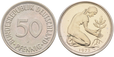 ФРГ 50 пфеннигов 1972 J J 384a, KM 109.2 медно-никель  PROOF  1094-4-61