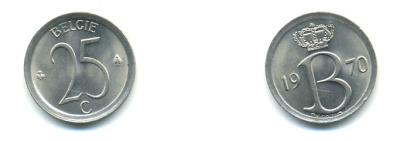 Бельгия 25 сантимов 1970 Belgie, Бодуэн I (1951-1993) KM 154.1 медно-никель UNC 80-927
