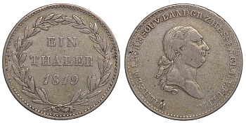 Гессен-Кассель 1 талер 1819 Вильгельм I KM 568 Dav. 690 серебро 00-805-17