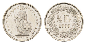 Швейцария 1/2 франка 1999 B KM 23a медно-никель 4685-865