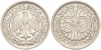 Германия 50 рейхспфеннигов 1928 E KM 49, J.324 никель 73-155