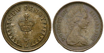 Великобритания 1/2 пенни 1977 Елизавета II (1952-2022) KM 914, Spink 4239 бронза 4136-1142