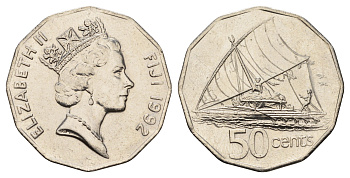 Фиджи 50 центов 1992 KM 54a цинк плакированная никелем UNC 4634-821