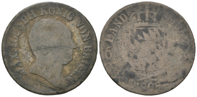 Бавария 6 крейцеров 1808 Максимилиан I Иосиф (1806-1825) KM 346, Jaeger 9, AKS 53 серебро 54-841