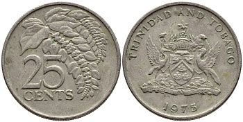 Тринидад и Тобаго 25 центов 1975 цветок дикая пуансеттия KM 28 медно-никель 4396-667