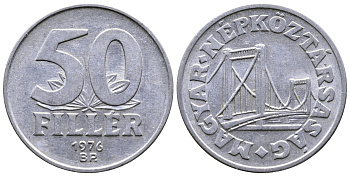 Венгрия 50 филлеров 1976 BP мост Елизаветы в Будапеште KM 574 алюминий 57-435