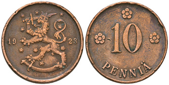 Финляндия 10 пенни 1923 KM 24 медь 4591-955