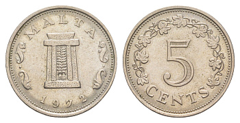 Мальта 5 центов 1972 KM 10 медно-никель 4610-816