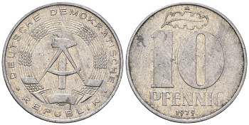 ГДР 10 пфеннигов 1979 A KM 10 алюминий 3459-635