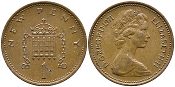 Великобритания 1 пенни 1971 Елизавета II (1952-2022) KM 915, Spink 4237 (B1) бронза 100-542