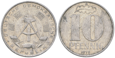 ГДР 10 пфеннигов 1979 A KM 10 алюминий 3459-635