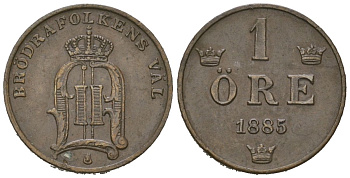 Швеция 1 эре 1885 Оскар II (1872-1907) KM 750 бронза 4611-331