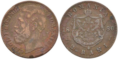 Румыния 2 бани 1880 В, Кароль I как принц (1866-1881) KM 11.2 медь 100-347