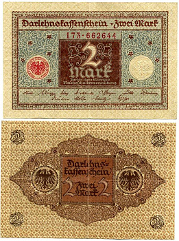 ГЕРМАНИЯ 2 МАРКИ 1920 1 МАРТА 1920, ВЕЙМАРСКАЯ РЕСПУБЛИКА, КОРИЧНЕВАЯ, СЕРИЯ 173 Pick 60, Rosenberg 65a бумага 7547-97-4