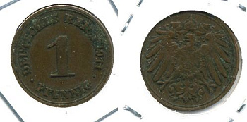ГЕРМАНИЯ 1 ПФЕННИГ 1911 F KM 10, J. 10 медь 701-341