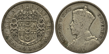 Новая Зеландия 1/2 кроны 1934 Георг V (1910-1936) KM 5 серебро 272-813