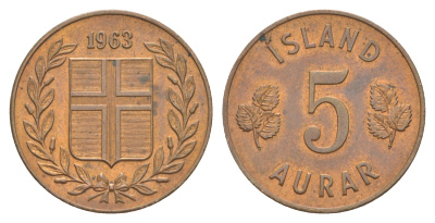 Исландия 5 эйре 1963 KM 9 бронза aUNC 4150-1056