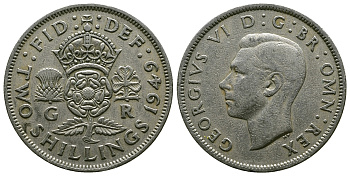 Великобритания 2 шиллинга (флорин) 1949 Георг VI (1936-1952) KM 878, Spink 4107 медно-никель 4381-1232