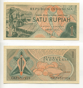 Индонезия 1 рупия 1961 сбор урожая риса Pick 78 бумага UNC (пресс) 6317-25-3