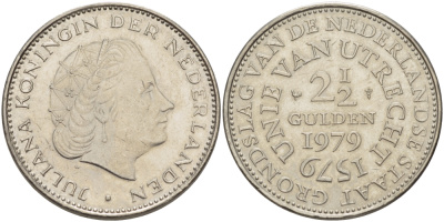 Нидерланды 2 1/2 гульдена 1979 400 лет Утрехтскому союзу, Юлиана (1949-1980) KM 197 никель 82-1243