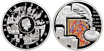 Ниуэ 1 доллар 2011 знаки зодиака, письменность, цветная эмаль KM NEW серебро PROOF 1079-5-54