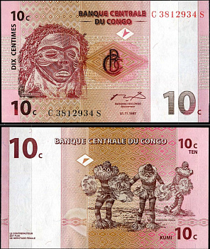 ДР Конго 10 сантимов 1997 маска пенде, танцоры пенде Pick 82 a бумага UNC (пресс) 7183-28-1-1