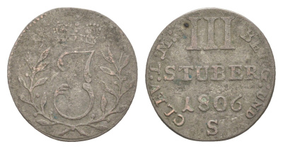 Берг 3 штюбера 1806 S, Иоахим Мюрат KM 10 серебро 633-1123