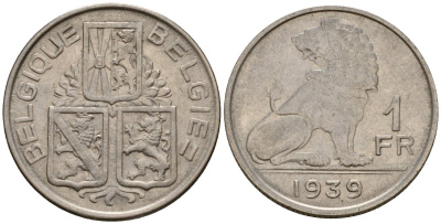 Бельгия 1 франк 1939 Belgique - Belgie KM 119 никель 4603-1217