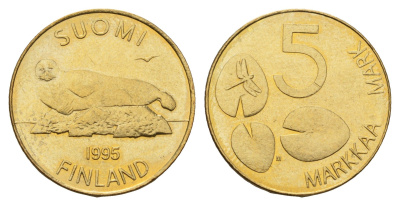 Финляндия 5 марок 1995 KM 73 алюминиевая бронза UNC 4118-1213
