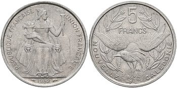 Французская Новая Каледония 5 франков 1952 KM 4 алюминий 4593-422