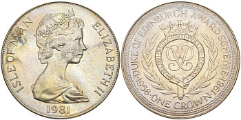 Остров Мэн 1 крона 1981 приз герцога Эдинбургского, вензель KM 74 медно-никель UNC 4527-924