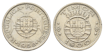 Португальский Тимор 1 эскудо 1958 год-тип KM 13 медь цинк никель 4671-745